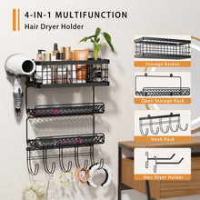 Load image into Gallery viewer, Hair Tool Organizer Wall Mount Metal Hair Dryer Holder with 3 Tier Shelf Storage Wire Basket Hook, Hot Tools Organizer Cabinet Door Flat Iron Holder for Blow Dryer, Curling Iron, Straightener
