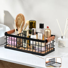 Load image into Gallery viewer, Bathroom Organizer Small Metal Wire Storage Basket with Grip, Bathroom Decor Black Basket Organizer Detachable Wood Base Toilet Tank Basket for Bathroom, Cabinets, Vanity, Laundry Room
