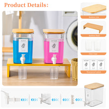 Load image into Gallery viewer, Liquid Laundry Detergent Dispenser Set with Shelf and Bamboo Lids for Laundry Room Organization and Storage - 2 Pack 120 oz Laundry Containers for Laundry Soap, Fabric Softener
