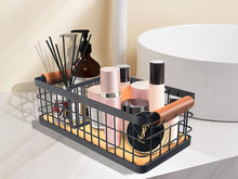 Load image into Gallery viewer, Bathroom Organizer Small Metal Wire Storage Basket with Grip, Bathroom Decor Black Basket Organizer Detachable Wood Base Toilet Tank Basket for Bathroom, Cabinets, Vanity, Laundry Room
